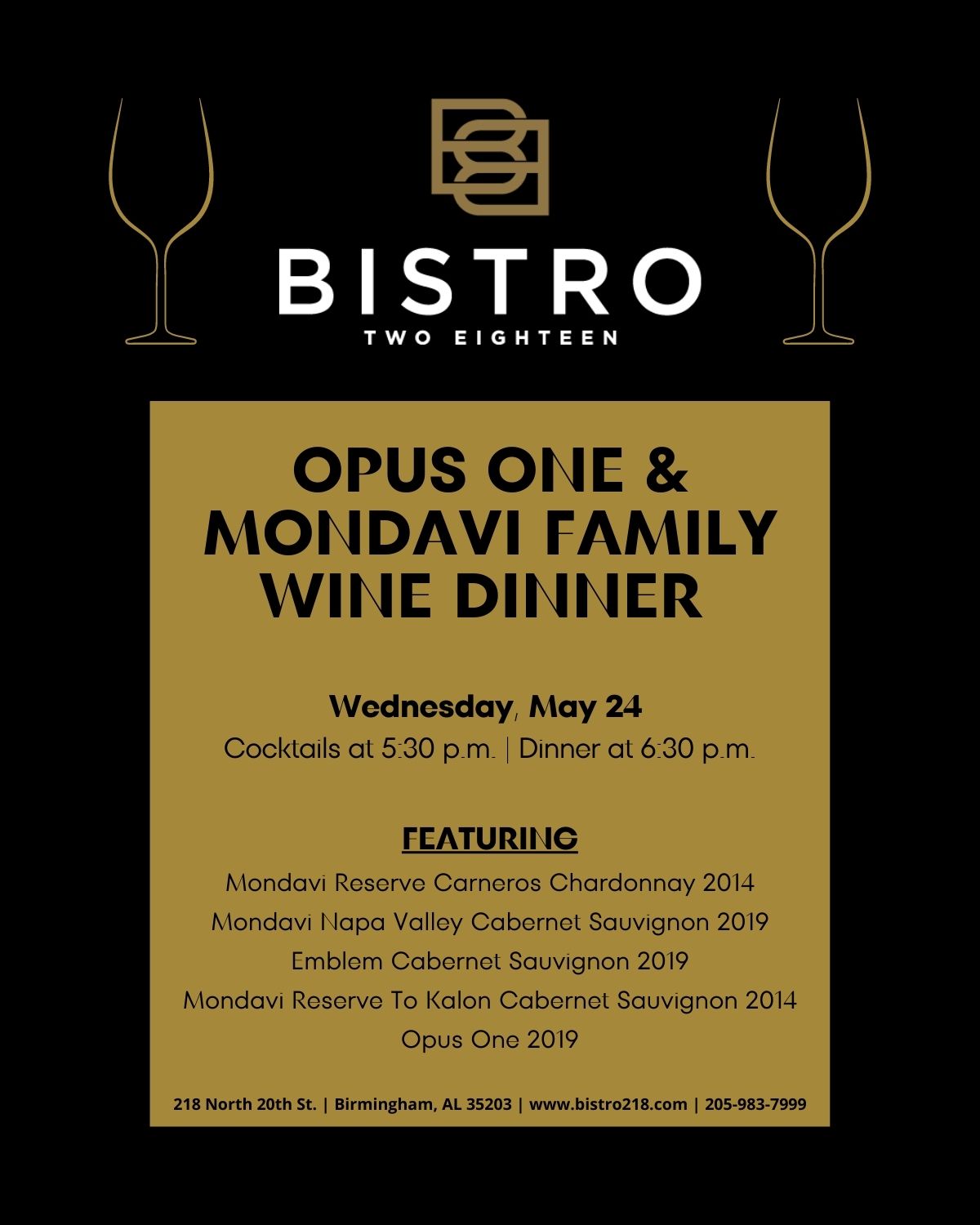 Opus One and Mondavi Family Wine Dinner May 24